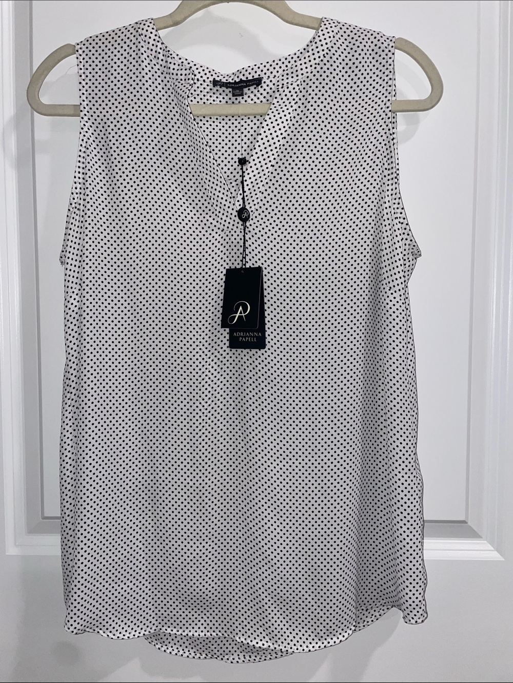 Adrianna Papell White Polka Dot Sleeveless Blouse